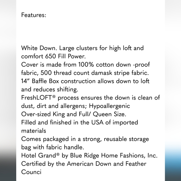 Hotel Grand White Down Comforter, new - Picture 12 of 12